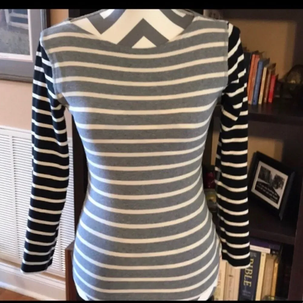 J. Crew Striped Top Size XS Black, White, Grey